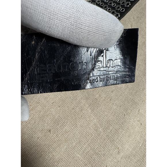 Leather Island Belt Mens 36 Black Studded Grommet Distressed Buckle Rock LI561 - Picture 9 of 14